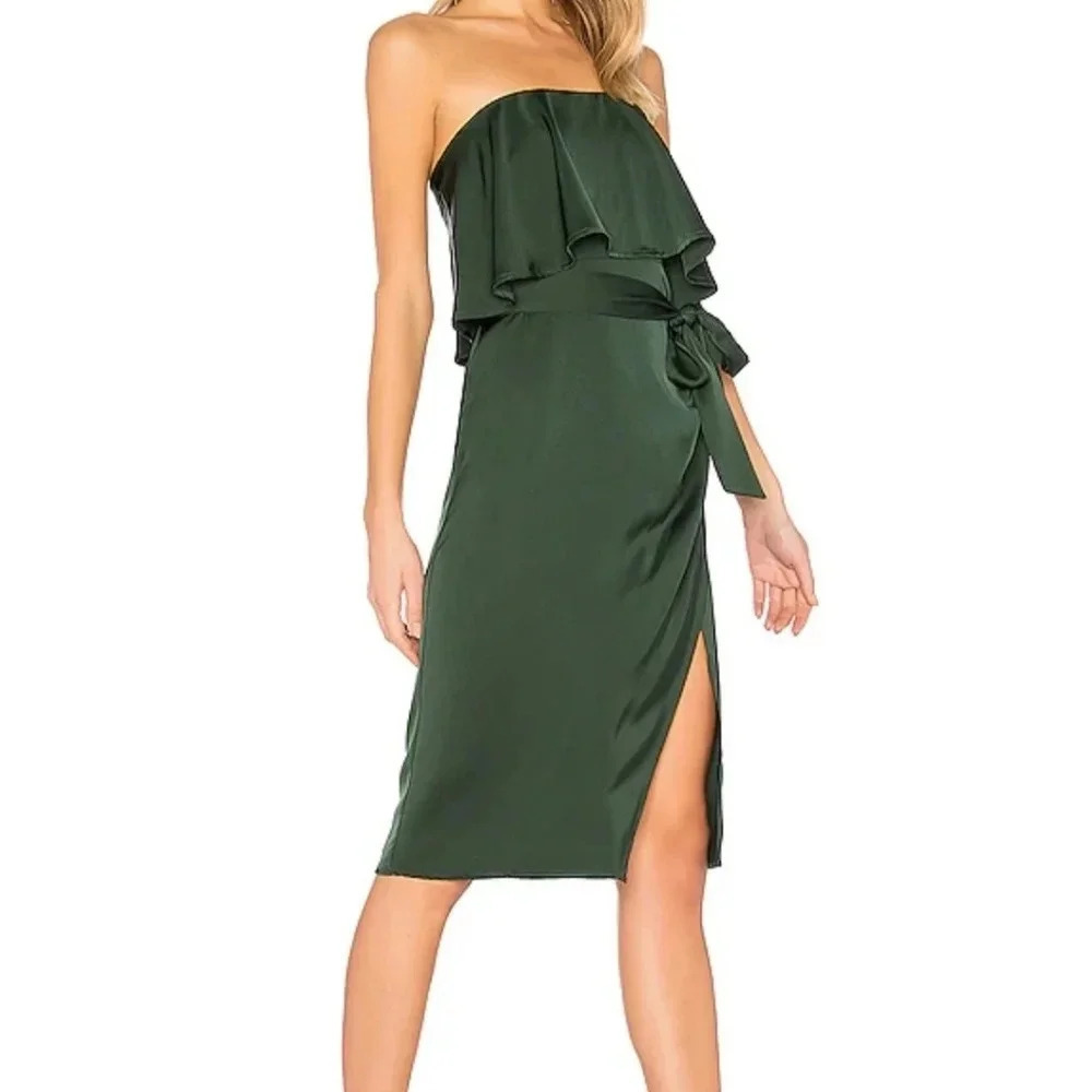 Revolve Lovers & Friends Violet Midi in Emerald Green SATIN DRESS, size xs - Picture 2 of 7